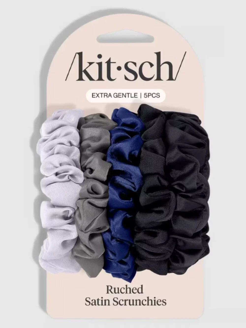 Kitsch Ruched Satin Scrunchies - Light Lavender, Gray, Navy, Black (5pc)